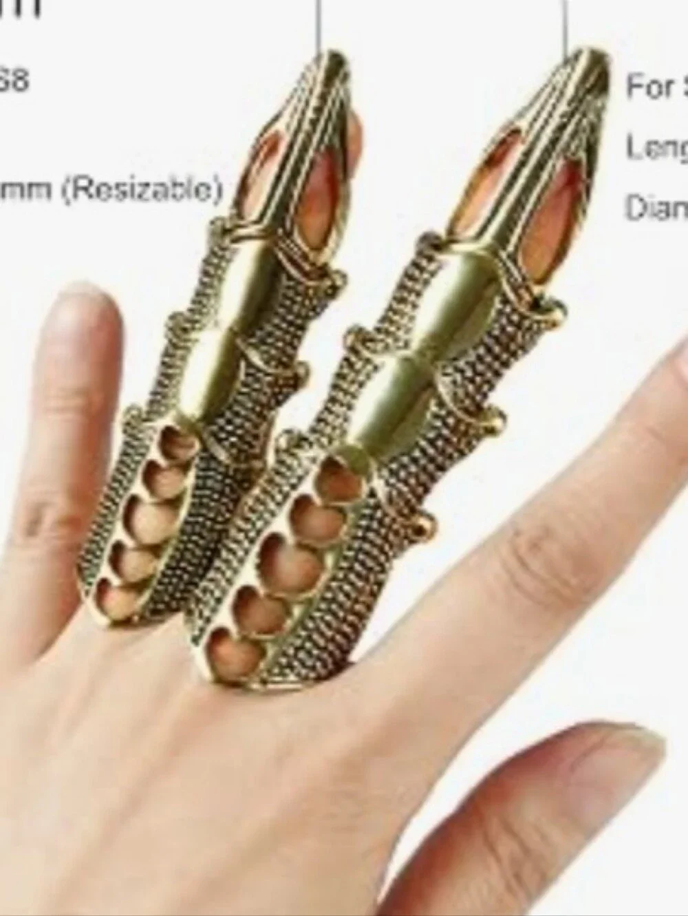 Gothic Gold Brass Full Finger Claw Ring Set Of 5